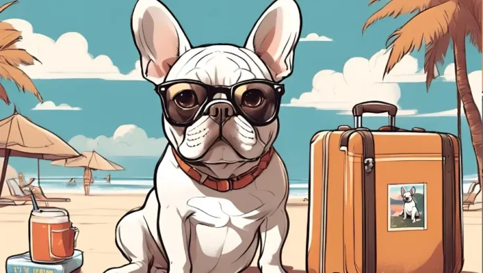 Glücklicher Hund im Urlaub mit Besitzer an einem haustierfreundlichen Ort im Freien