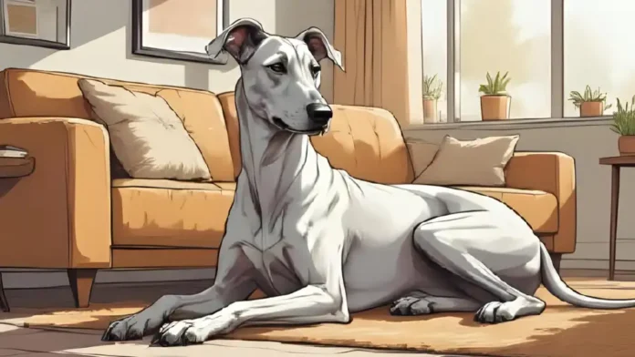 Chien lévrier se relaxant dans un salon d'appartement, race idéale pour les petits espaces